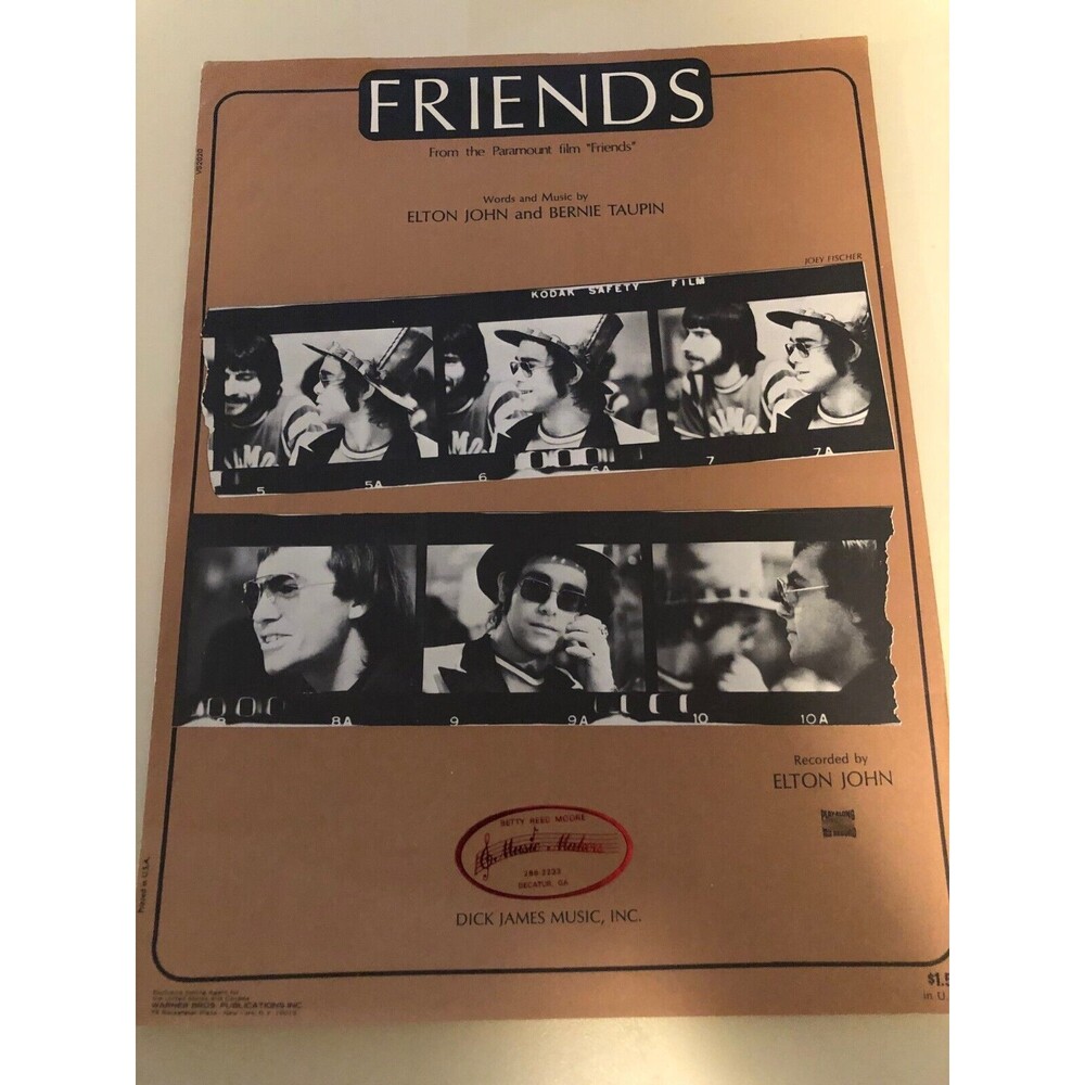 Friends Elton John Bernie Taupin 1970 Vintage Movie Sheet Music